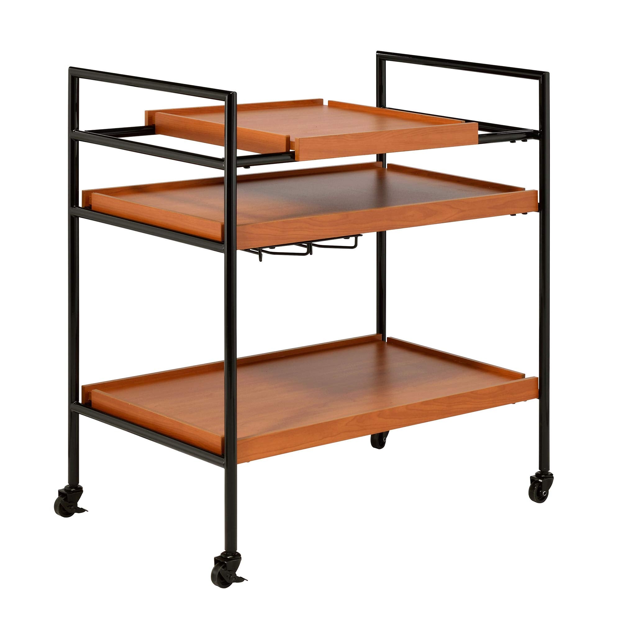 Benjara Metal Frame Serving Cart With Adjustable Compartments, Brown And Black