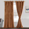 Jiuzhen Gold Brown Velvet Curtains 96 Inches Blackout Curtains For Living Room - Privacy Protect Room Darkening Grommet Thick Ve