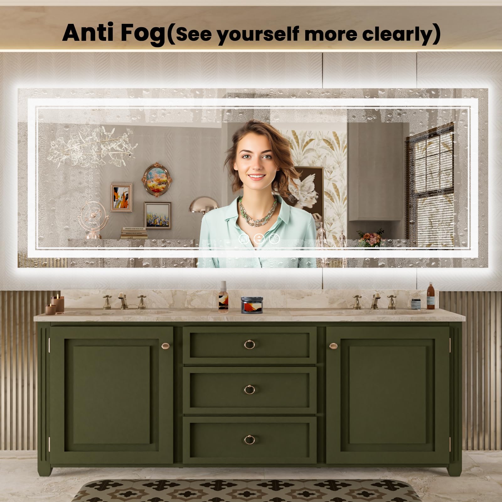 Istripmf 84X32 Inch Large Led Mirror Bathroom With Lights, Backlit And Front Lighted Bathroom Vanity Mirror For Wall, Anti Fog,D