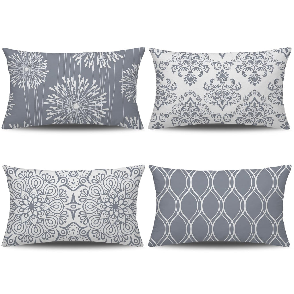 Coliuso Decorative Lumbar Pillow Covers 12x20 Set of 4, Grey and White Modern Simple Square Pillow Case Cushion Cover for Sofa C