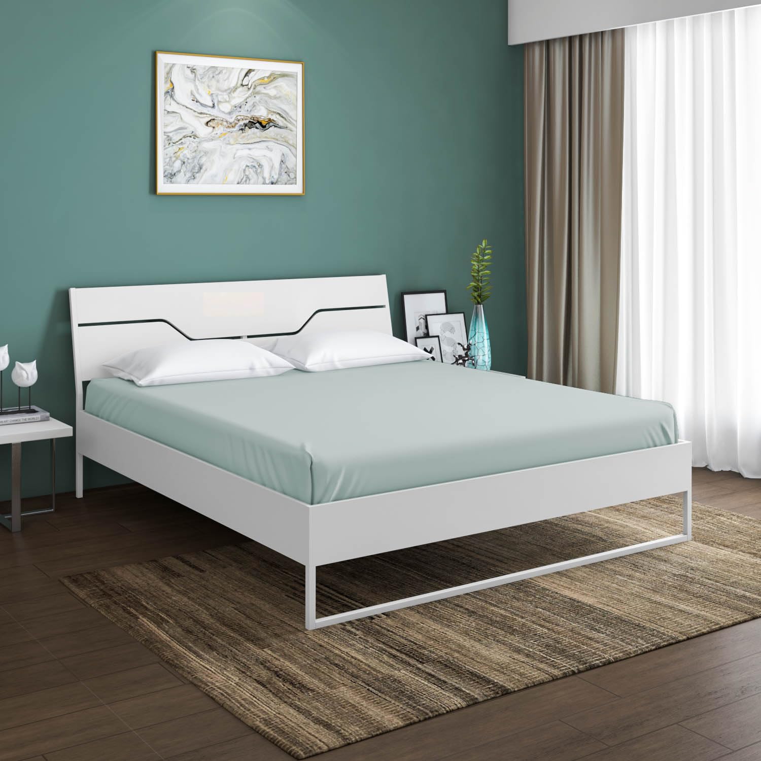 Nilkamal Sleep Hybrid Wood And Metal Structure Grande Queen Size Bed, Lightweight And Portable (78 X 60, White)