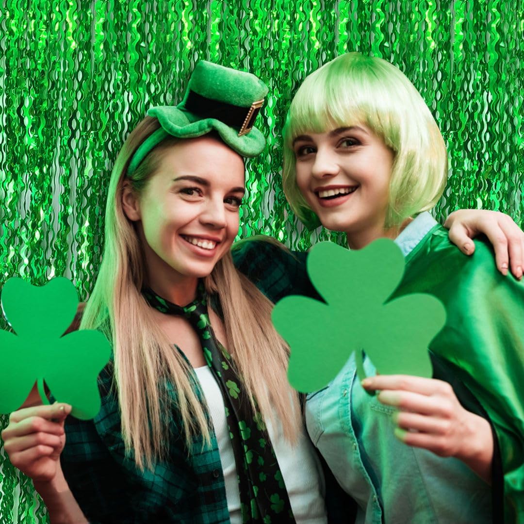 Fringe Backdrop Curtains Green Streamers Foil Fringe Curtains Party Decorations, Jungle Party Decorations, Green Party Decoratio