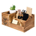 Liry Products Rustic Wooden Desktop Organizer Office Supplies Brown Tabletop Storage Cabinet Stepped Rack Multiple Compartments