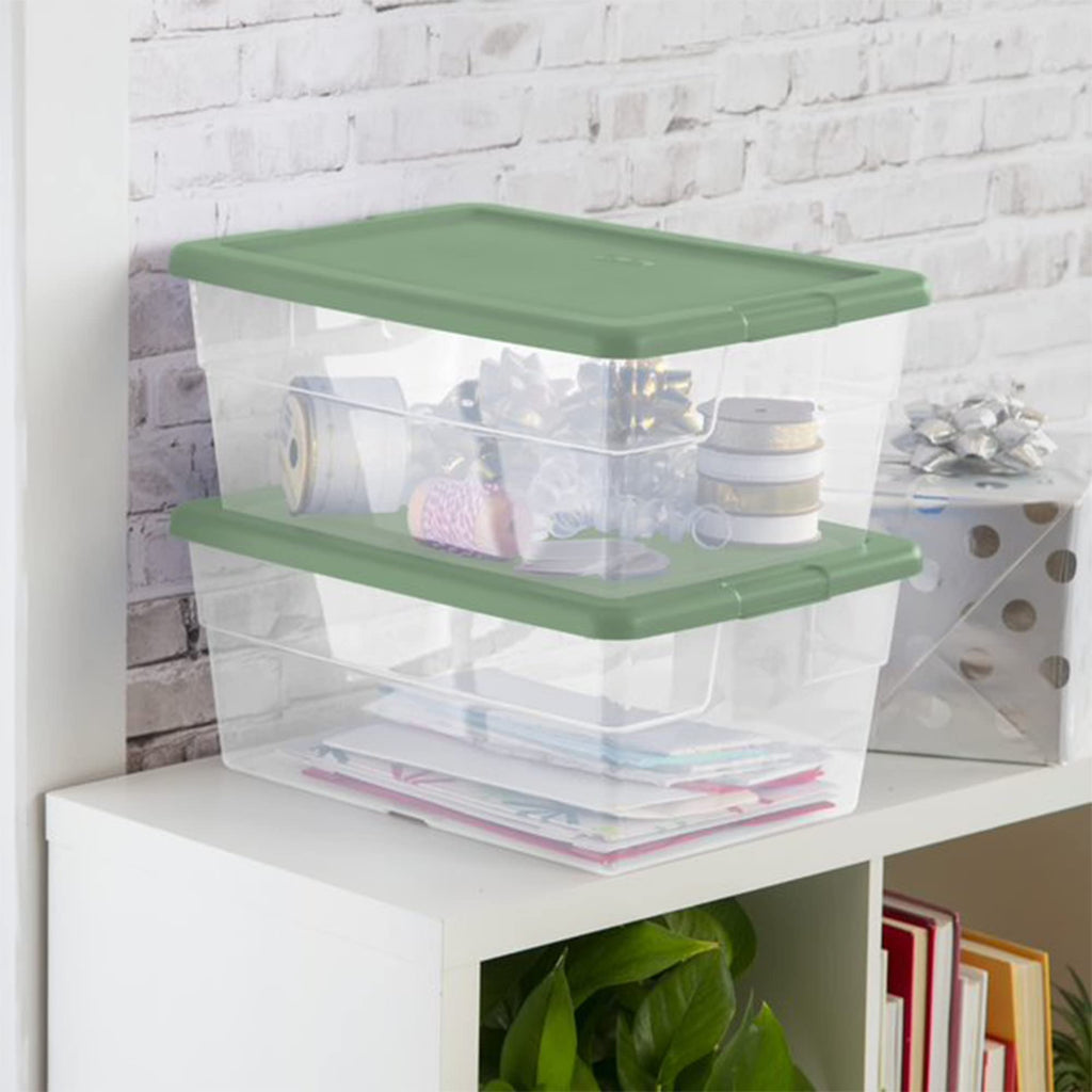 Sterilite 16 Quart Stackable Storage Boxes with Lids, Clear Plastic, Marine Blue, 2 Pack