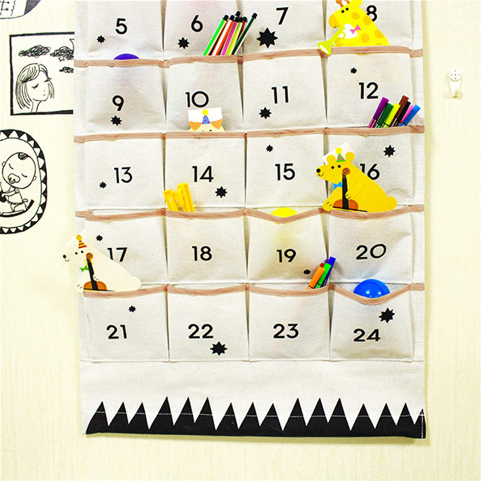 Christmas 24 Day Advent Calendar With Pockets Wall Hanging Bag For Holiday Decoration