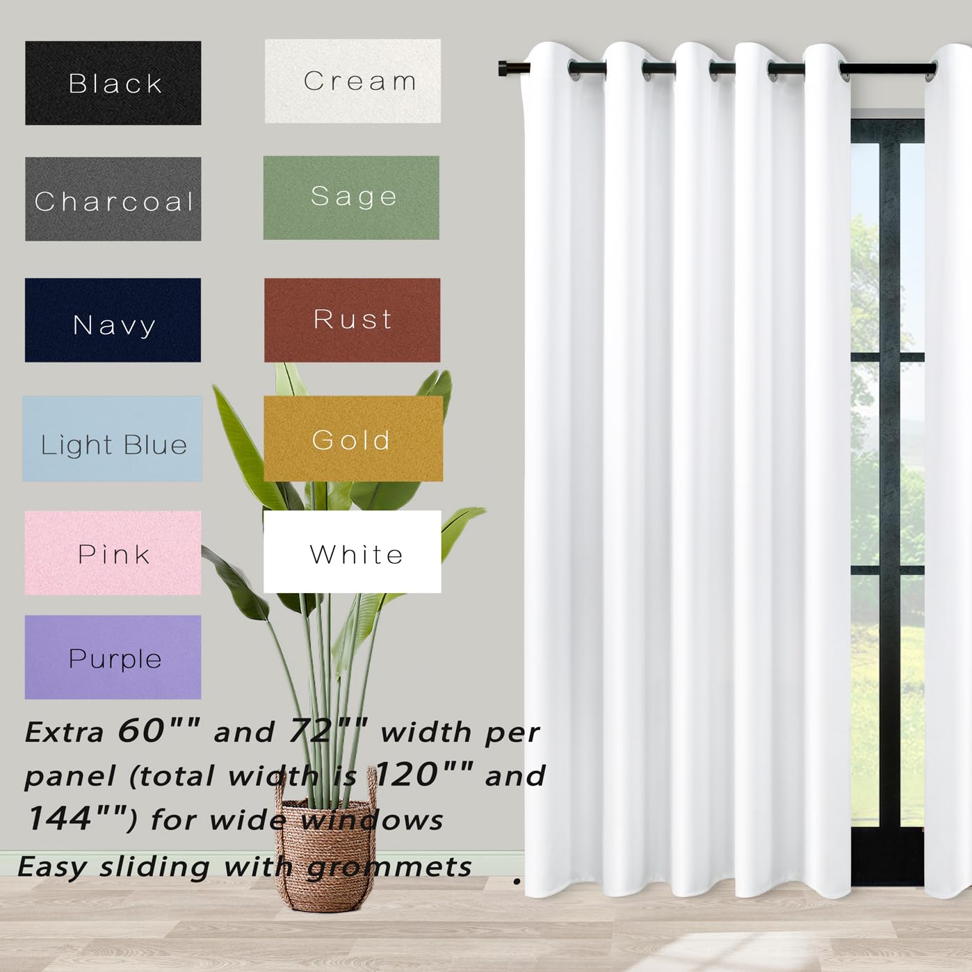 Koufall 90 Inch Curtains For Living Room,Extra Wide 72 In Width 72X90 Grommet 2 Panel Set Semi Blackout Window Treatments