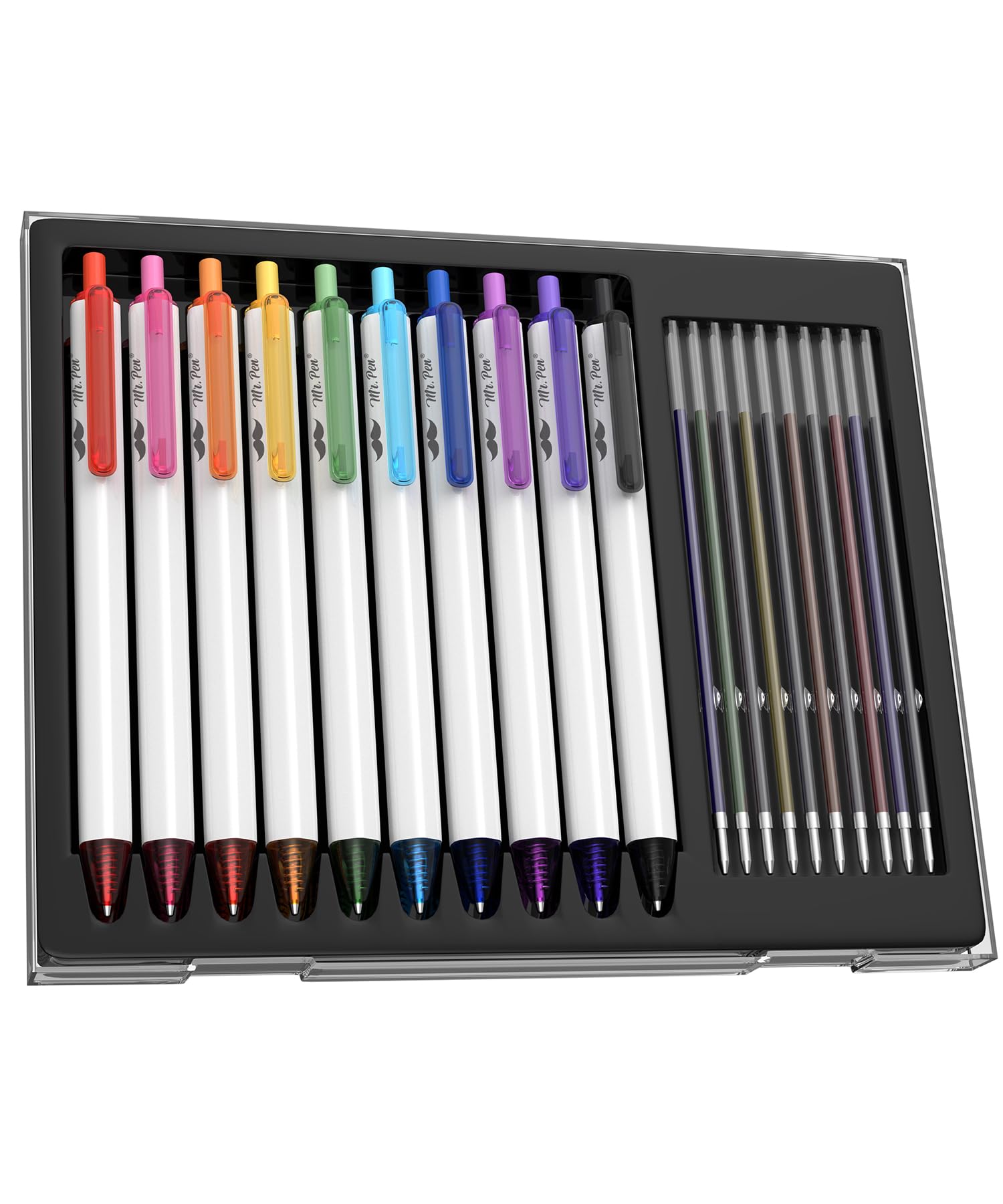 Mr. Pen- Ballpoint Pens, 10 Colorful Ink Ballpoint Pens With Case And 12 Refills, 0.7Mm Cute Ballpoint Pens Assorted Color Ink,