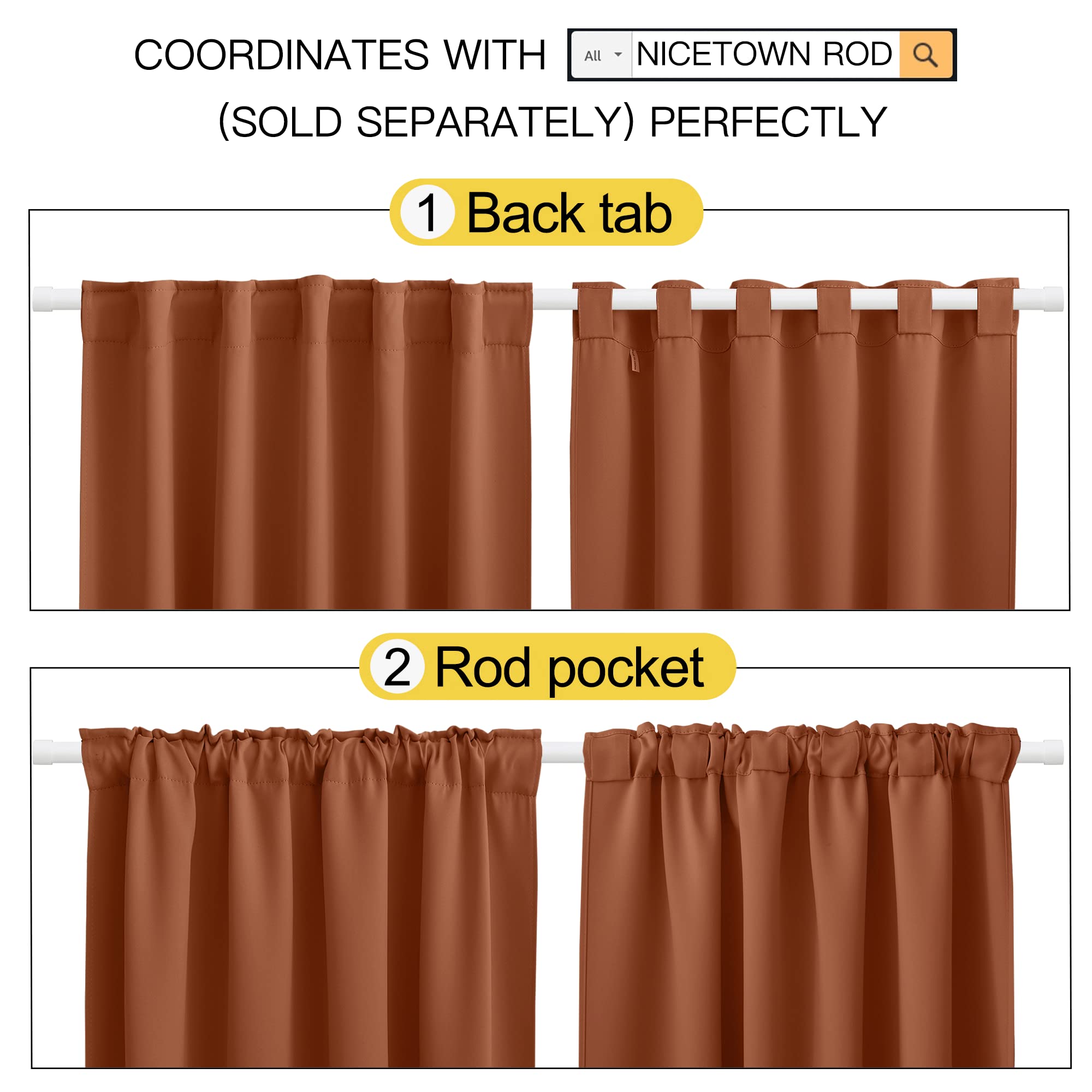 Nicetown Halloween Living Room Blackout Draperies Curtains - (Burnt Orange Color) W52 X L72, 2 Pieces, Room Darkening Window Bla