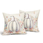 Fall White Pumpkin Pillow Covers 18X18 Inch Purple Flower Leaves Decorative Pillow Cases Seasonal Autumn Thanksgiving Harvest Th