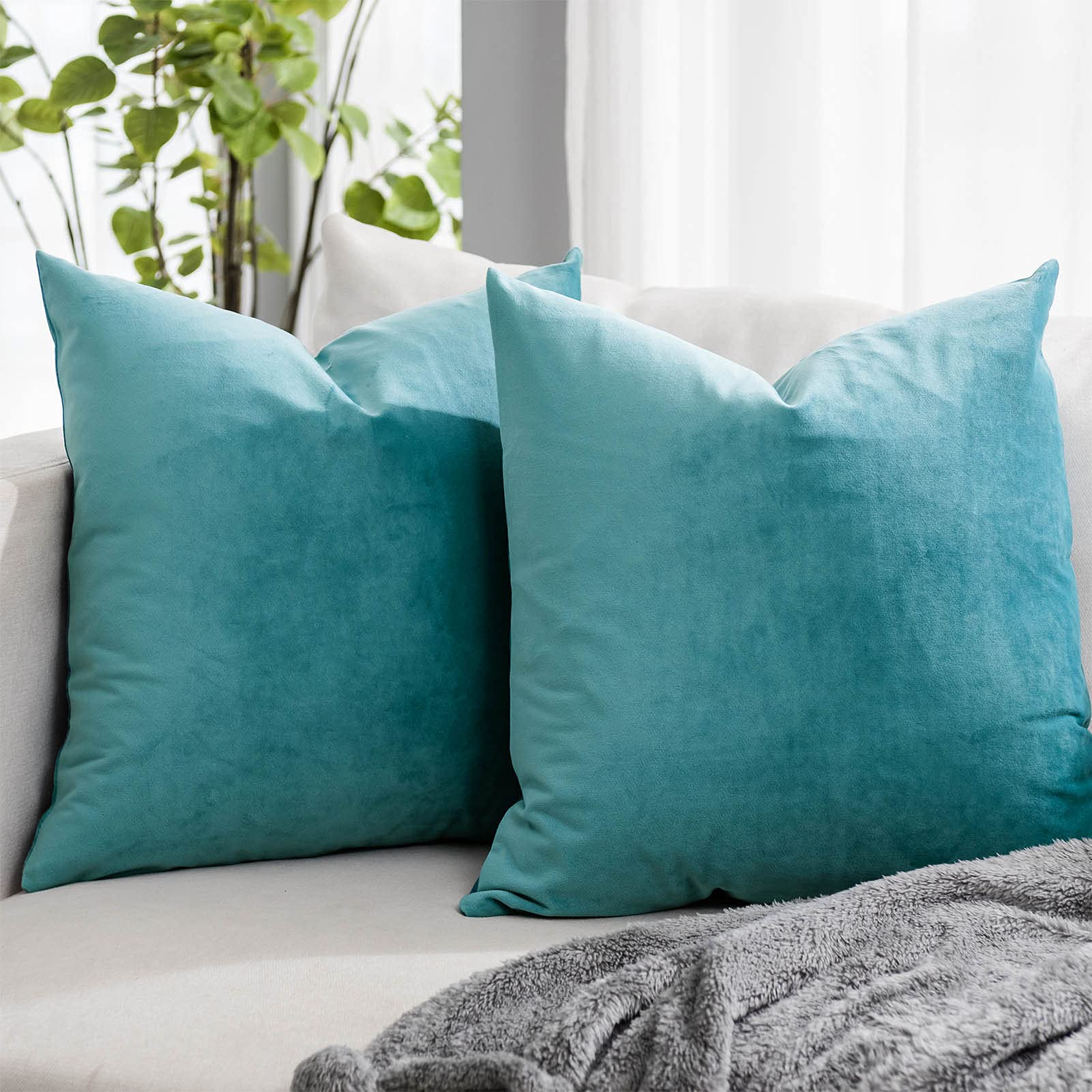 Quafoo Seafoam Decorative Lumbar Velvet Throw Pillow Covers 18X18 Inch Set Of 2 With Zipper Luxury Soft Solid Square Cushion Cov