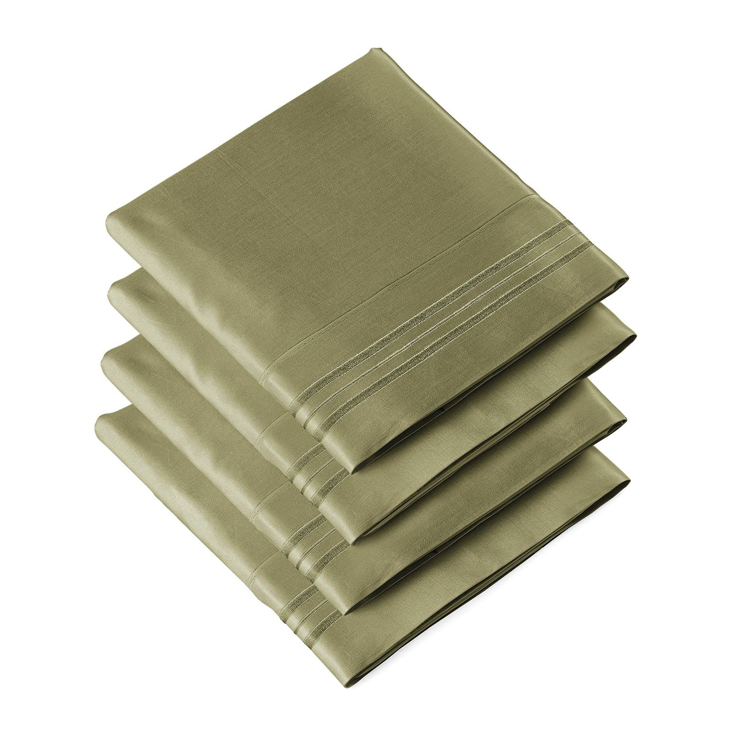 Queen Size Pillow Cases Set Of 4 - Soft, Premium Quality Pillowcase Covers - Machine Washable Protectors - 20X40, 20X36 & 20X48 Pillows For Sleeping - Queen Size Sage Green Pillow Cover Bedding