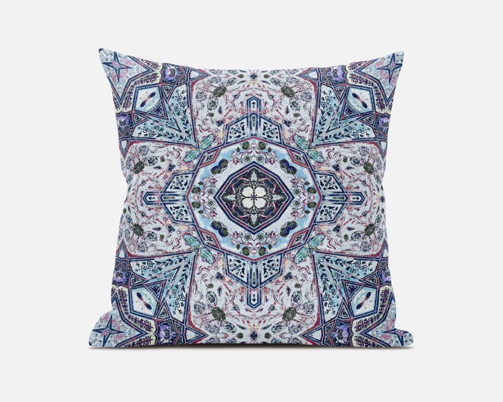 HomeRoots Gray Light Blue 18â€ Blue Gray Floral Boho Zippered Suede Throw Pillow