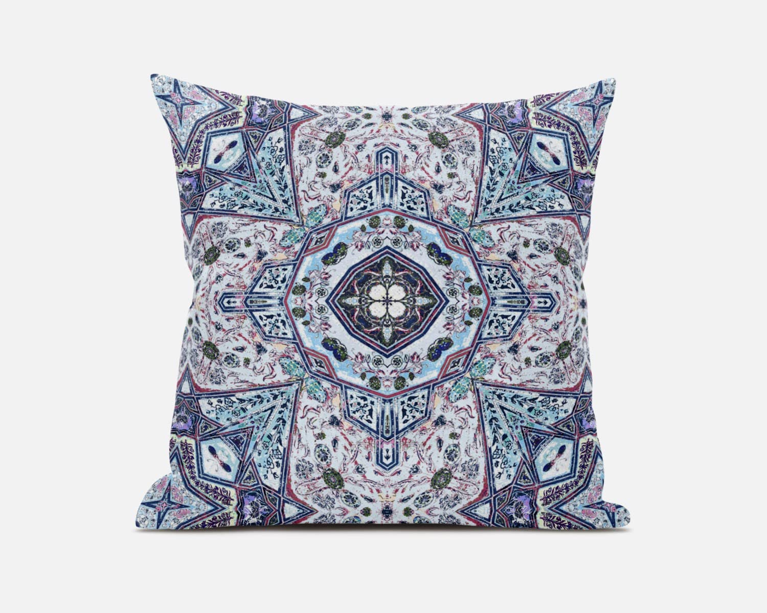 HomeRoots Gray Light Blue 18â€ Blue Gray Floral Boho Zippered Suede Throw Pillow