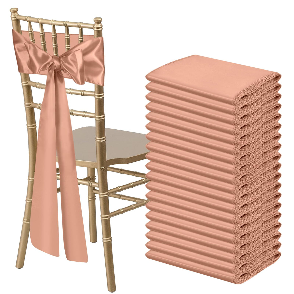 Bouiexye 50 Pcs Rose Gold Satin Chair Sashes Bows Universal Chair Ribbon Ties Back Sash For Wedding Party Reception Events Banqu