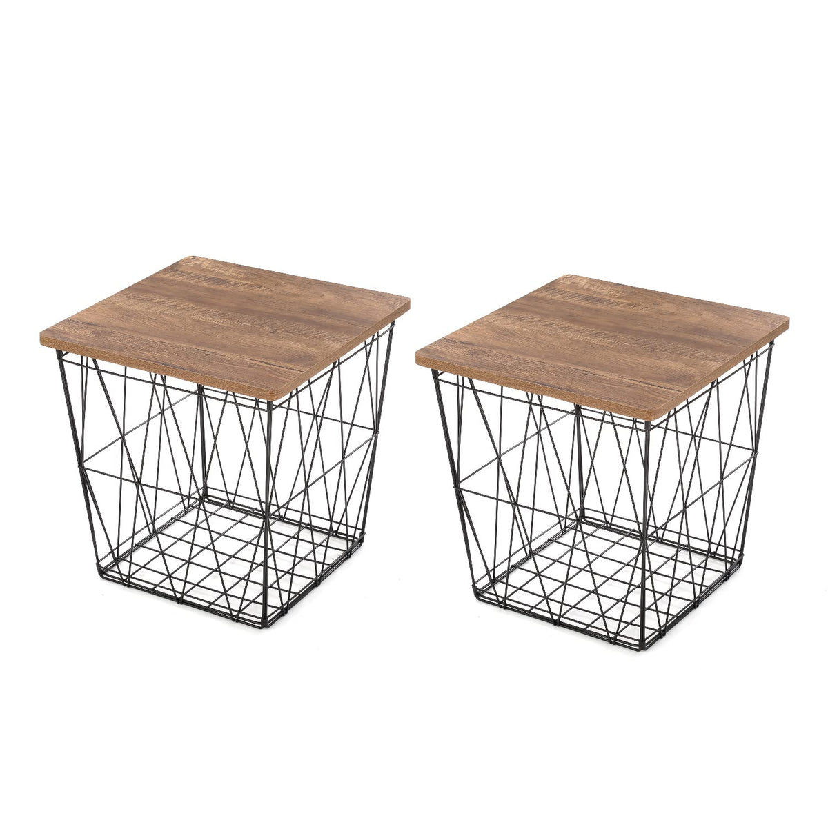 Home Zone Living Square End Table with Storage, Easy-to-Assemble Foldable Design, Set of 2, Black (FIT0511U)