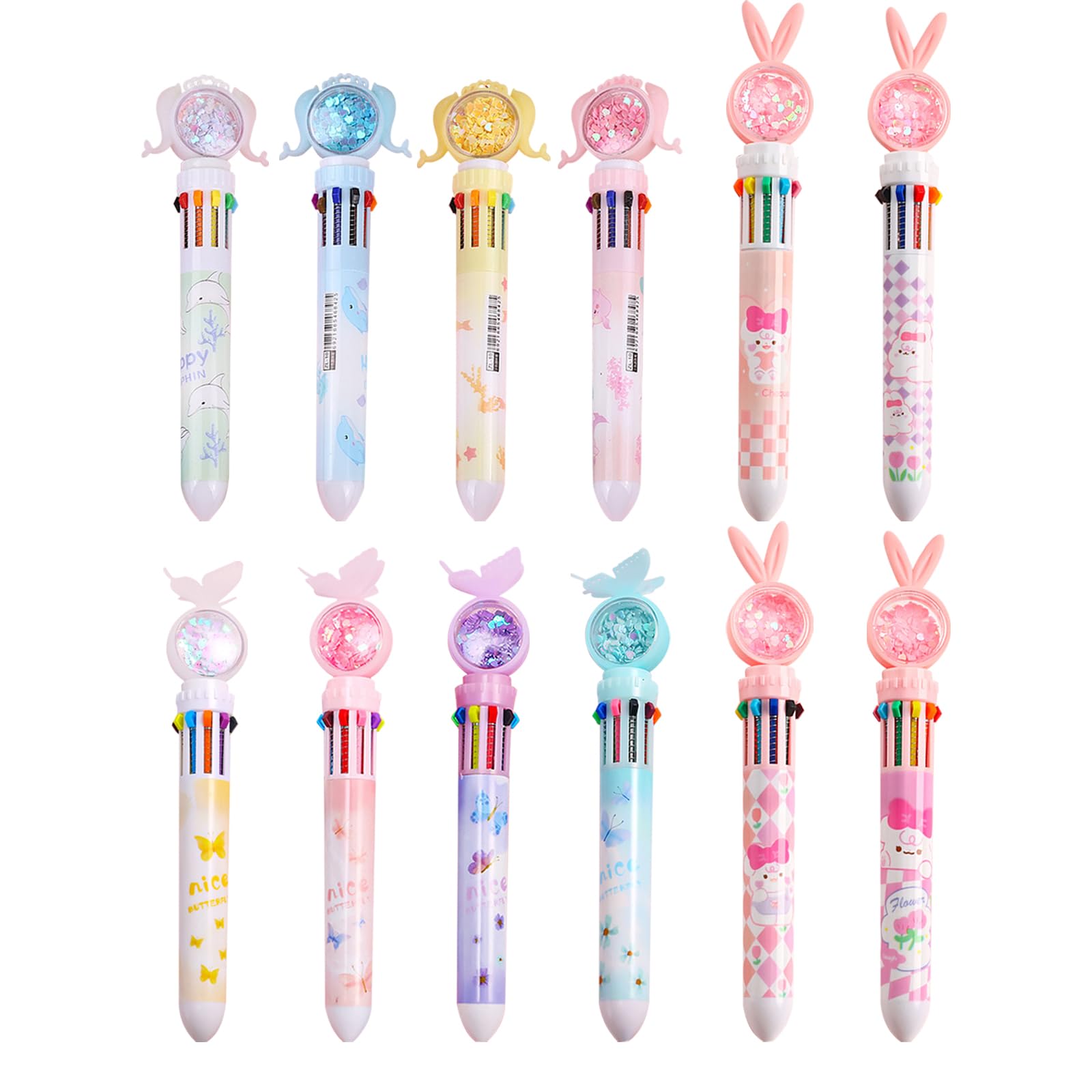 Cute Multicolor Ballpoint Pens,10 In 1 Color Animals Butterfly Retractable Shuttle Gel Pens, Girls Boy Colored Pens Office Back
