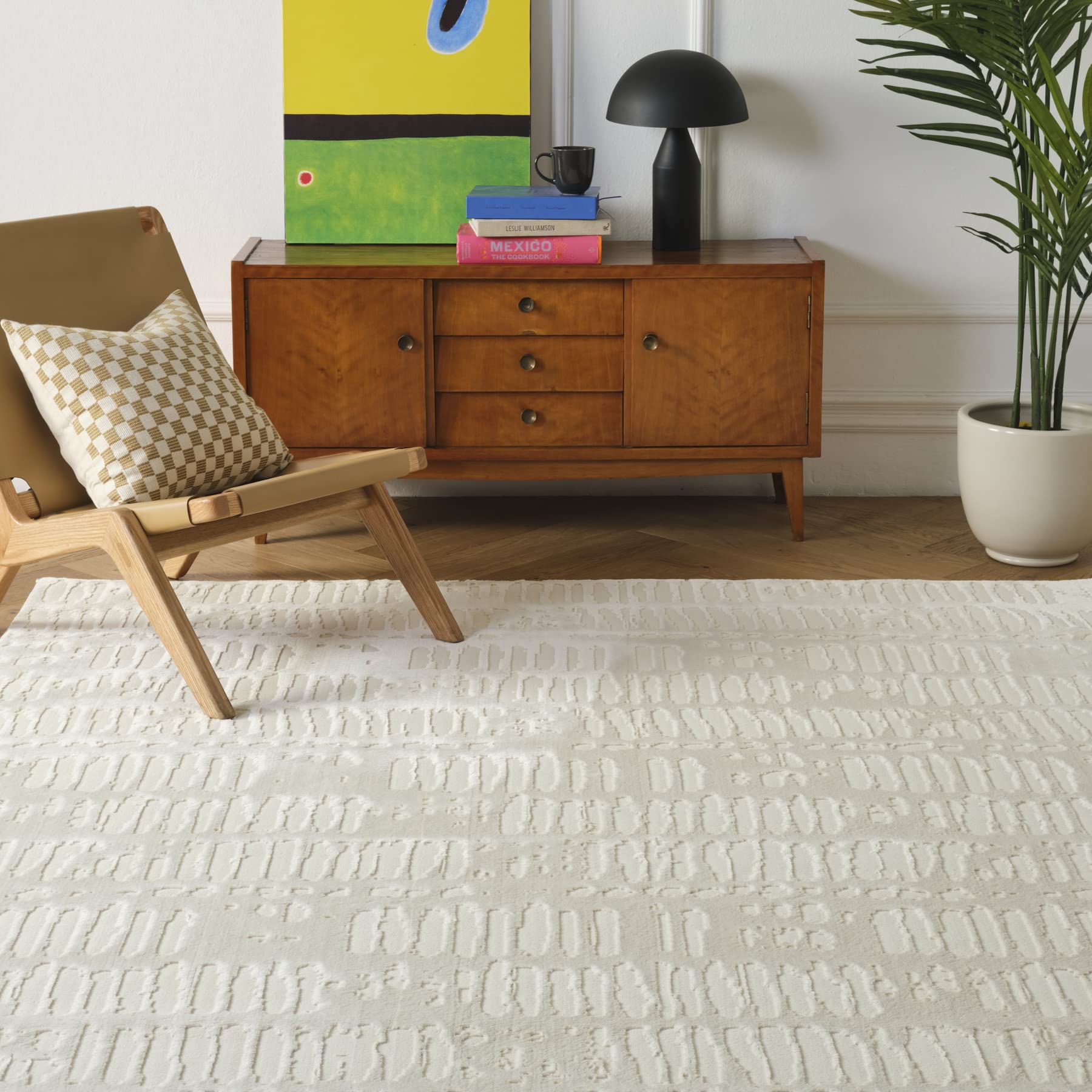 Revival Rugs Shell 710x10 Washable Area Rug for Living Room Bedroom - 100% Recycled Oeko-TEX Certified, Medium Pile, Beige, Cr