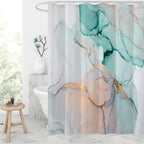 Gibelle Long Fabric Shower Curtain 72 x 78, Tall Abstract Grey Teal Marble Shower Curtain, Modern Ink Art Waterproof Fabric Show