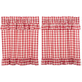 Vhc Brands Annie Buffalo Check Cotton Farmhouse Kitchen Curtains Rod Pocket Hanging Loops Ruffling 36X36 Tier Pair, Red Country