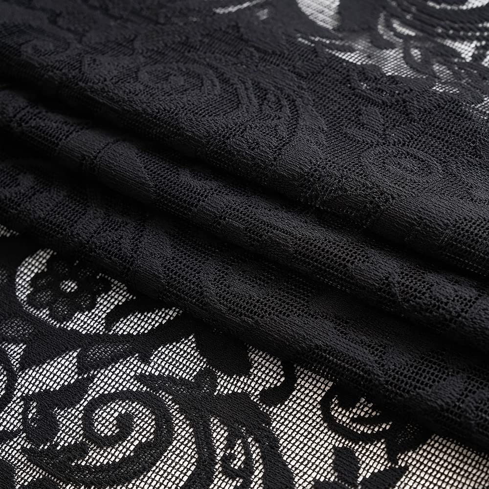Aligogo Black Kitchen Lace Curtains 45 Inch Length Boho Shabby Halloween Kitchen Curtains Short Sheer Curtains For Bathroom Laun