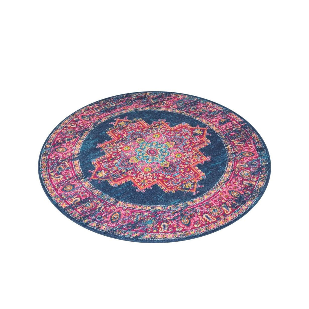 Nourison Passion Blue 8' X Round Area-Rug, Boho, Traditional, Easy-Cleaning, Non Shedding, Bed Room, Living Room, Hallway, (8' R