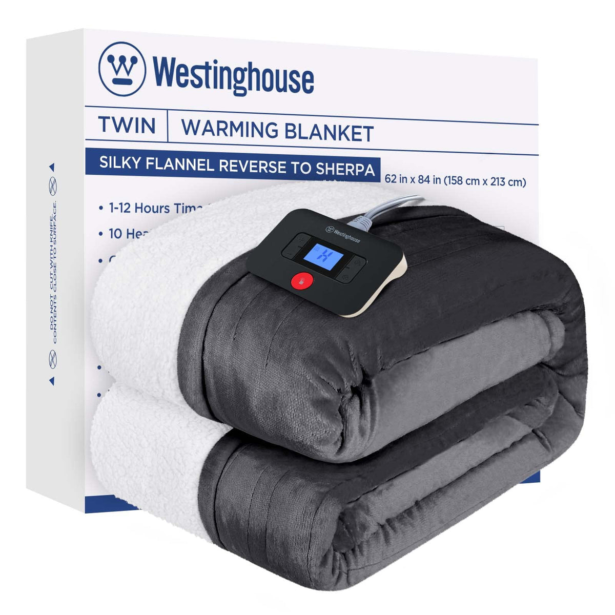 Westinghouse Electric Blanket Twin, Heated Blanket Twin Size With 10 Heating Levels And 1 To 12 Hours Heating Time Settings, Fla