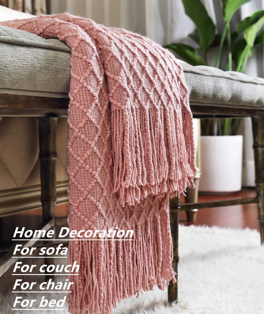 Crevent Light Blush Pink Knit Throw Blanket For Couch Sofa Chair - Soft And Decorative For Spring Summer (50''X60'' Dusty Pink/P