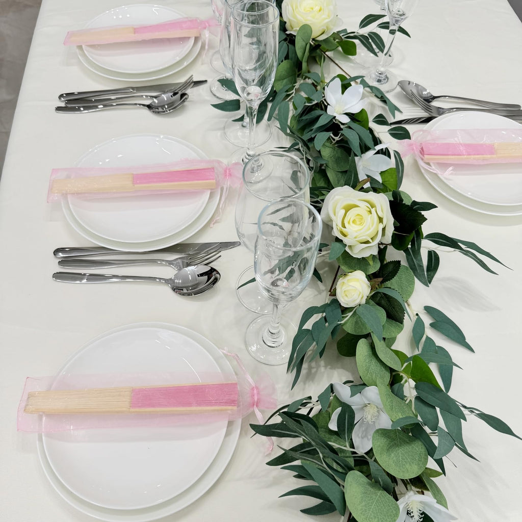 Sl Crafts 50Pcs Paper Hand Fan With Organza Bags Bamboo Handheld Folding Fan Decorative Paper Fan Wedding Party Favors (Pink)
