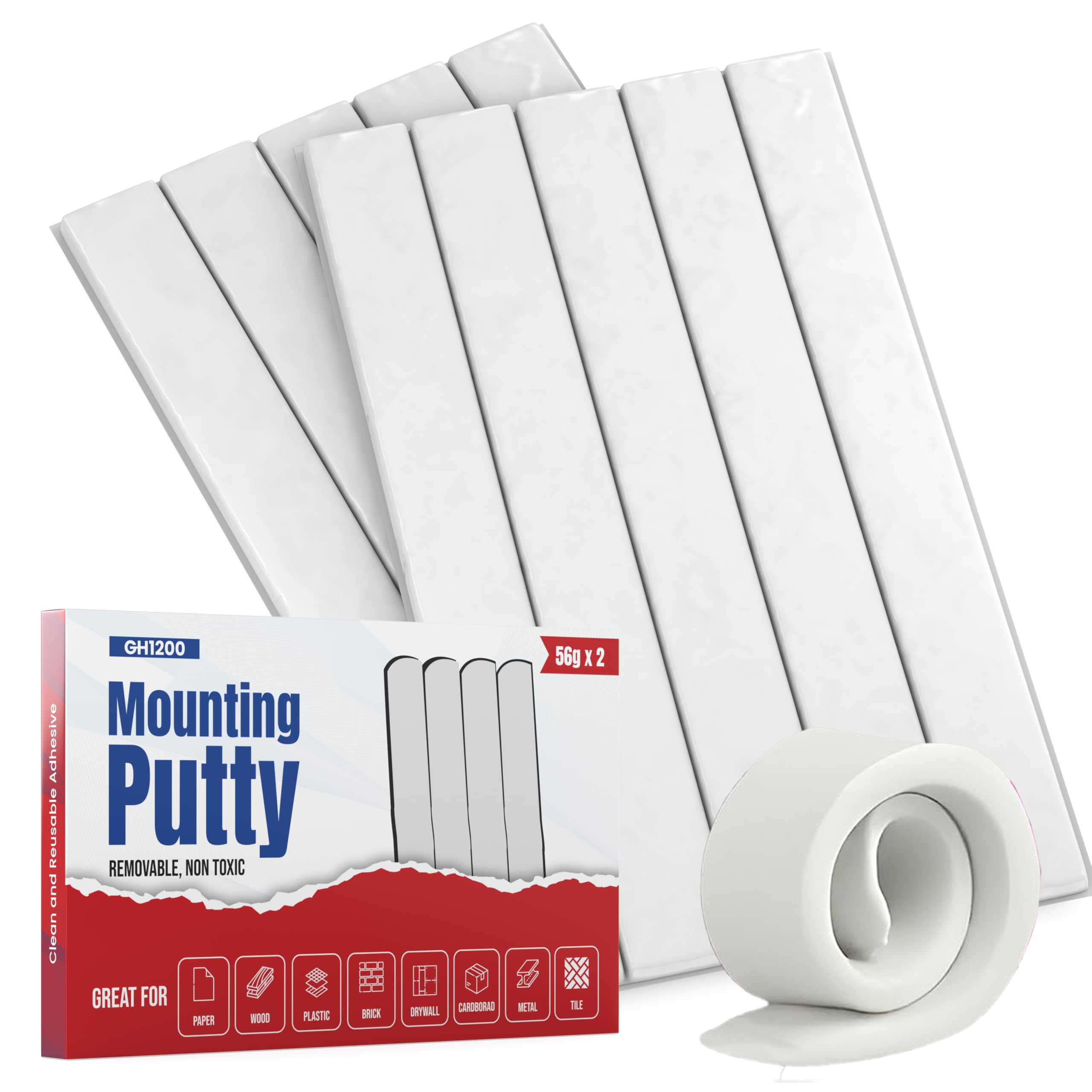 Gh1200 Sticky Tack Putty - 384 Pcs Strong Adhesive To Hang Pictures, Posters & Decorations - Reusable & Removable Pre Cut Square
