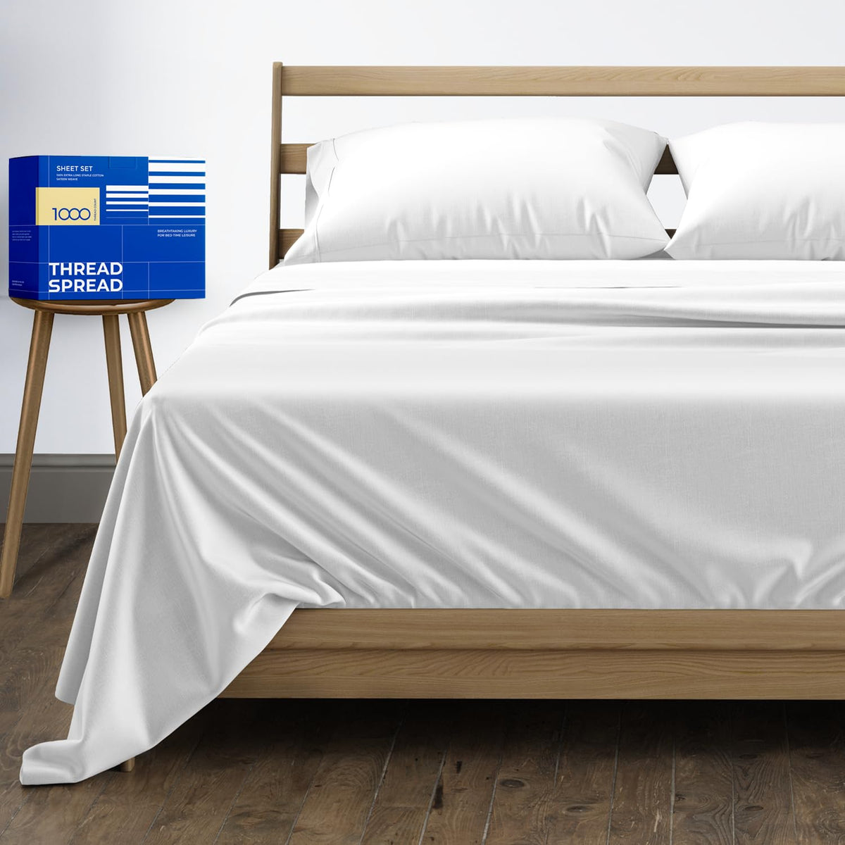 Pure Egyptian Queen Size Cotton Bed Sheets Set (Queen, 1000 Thread Count) Bright White Bedding Pillow Cases (4 Pc) Egyptian Cott