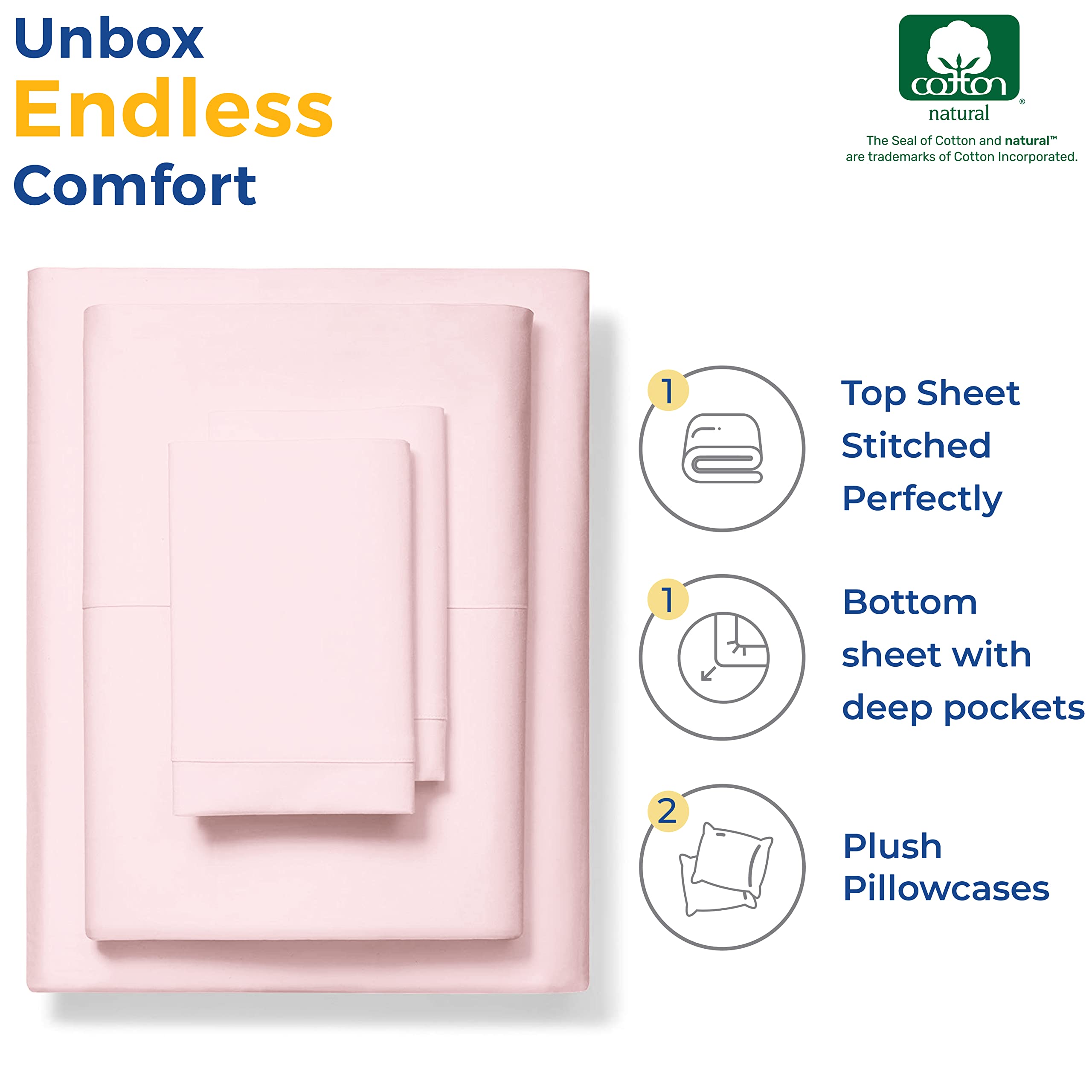 Thread Spread Luxury Sheets 600 Thread Count - Egyptian Cotton Quality Queen Sheet Set - Deep Pocket Fitted Bedding Sheets & Pillow Cases - 4 Pc Soft Breathable Blush Sheets For Boys And Girls