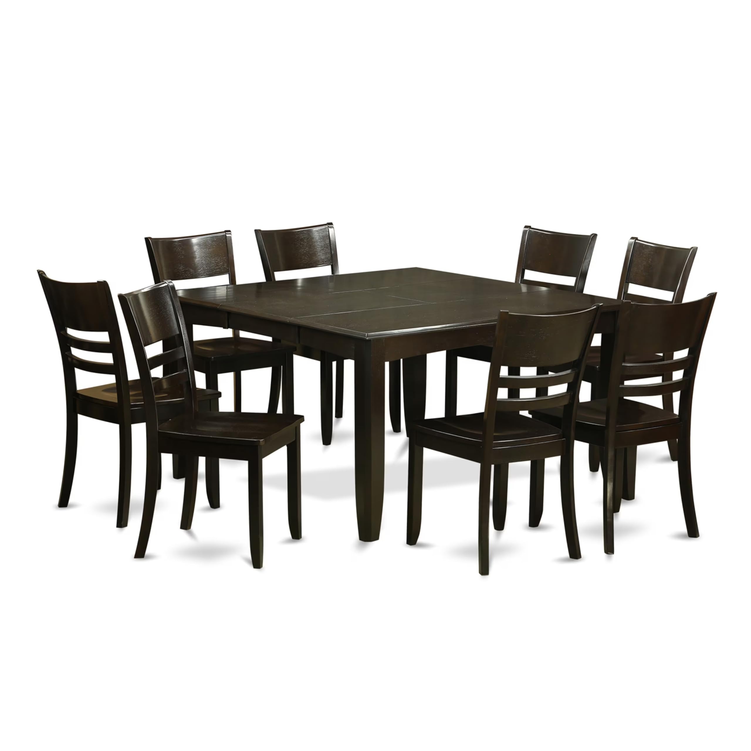 East West Furniture PFLY9-CAP-W 9 Piece Dining Table Set Includes a Square Dining Room Table with Butterfly Leaf and 8 Wood Seat Chairs, 54x54 Inch, Cappuccino