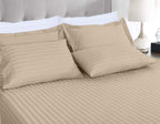 Threadmill 500 Thread Count Full Size Damask Stripe 4 Pc Luxury Cotton Sheet Set, Breathable Light Beige Sheets With 16'' Elasti