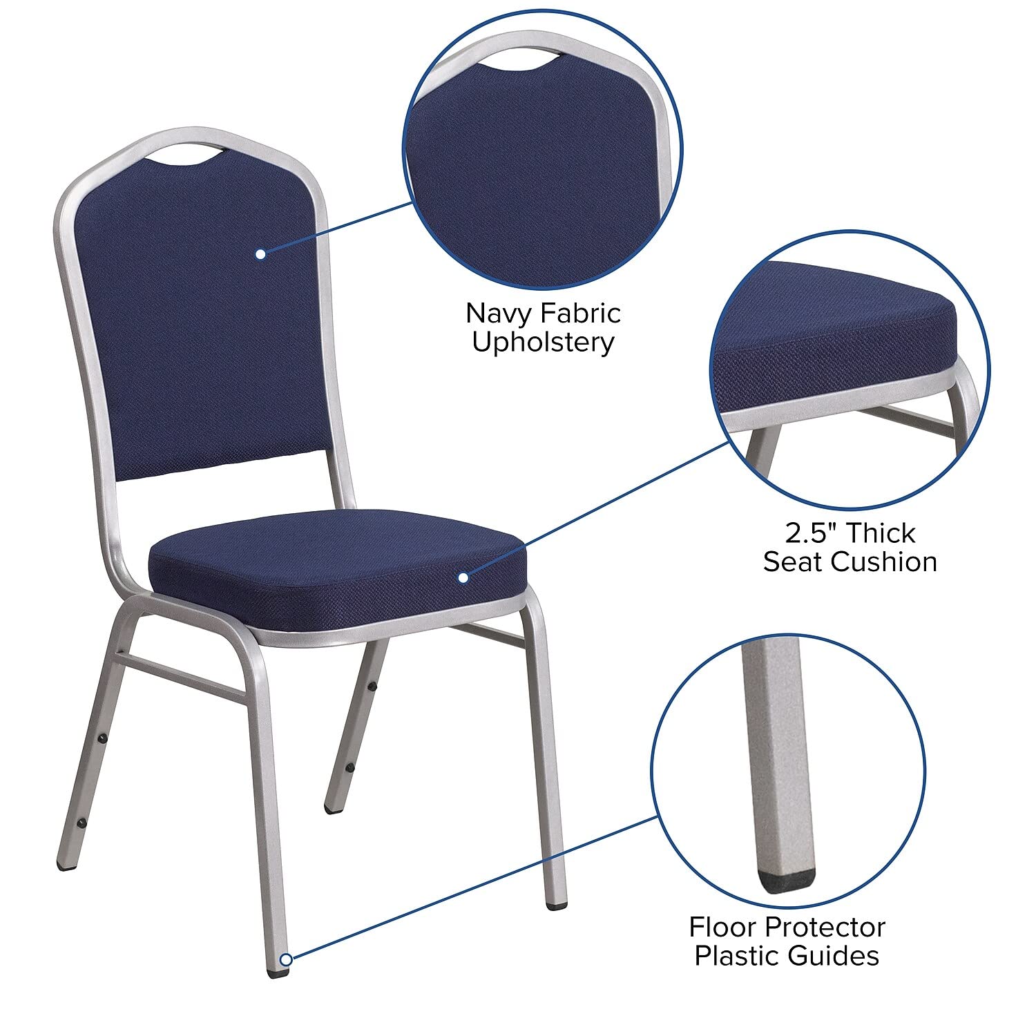 Flash Furniture HERCULES Series Crown Back Stacking Banquet Chair in Navy Fabric - Silver Frame