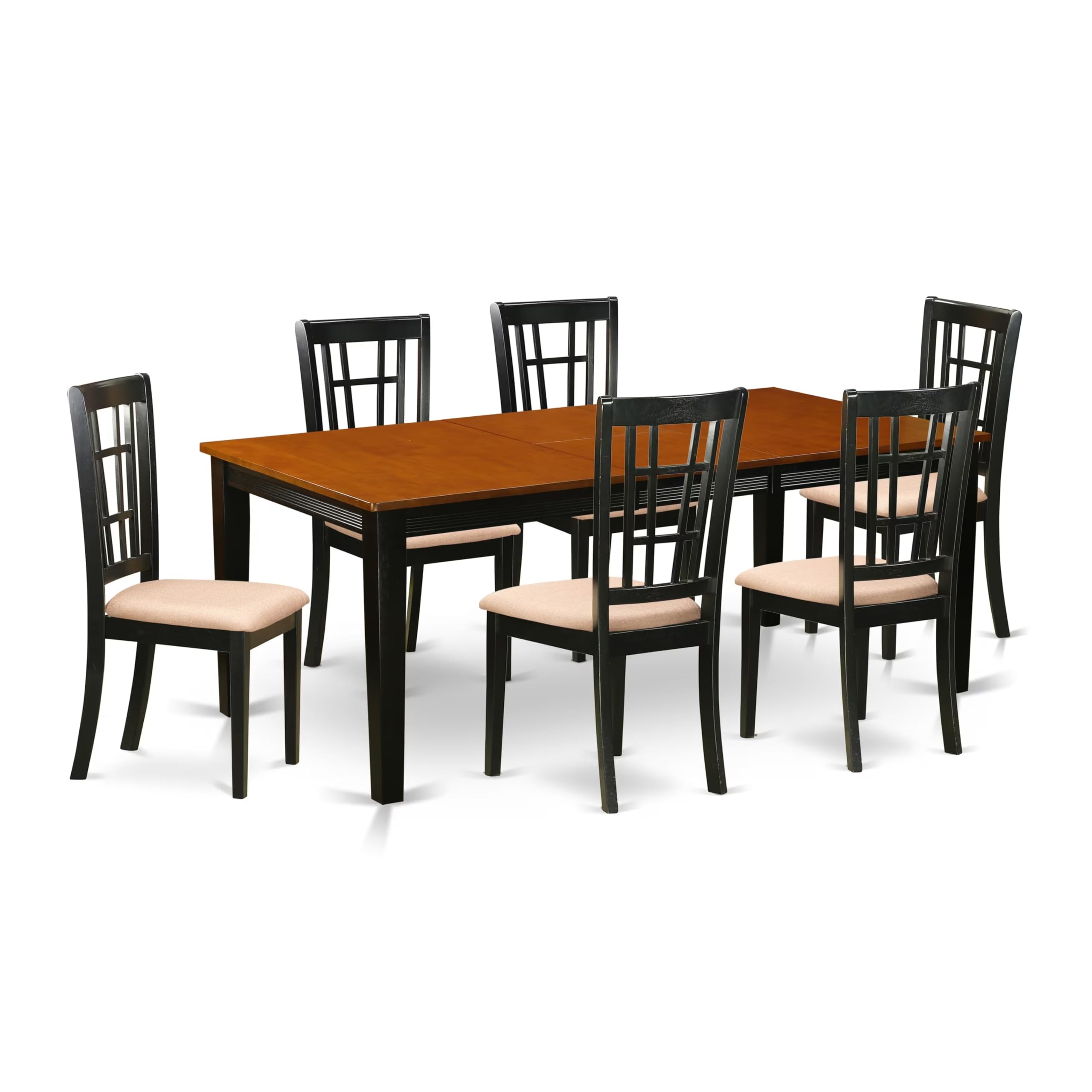 East West Furniture QUNI7-BCH-C 7 Piece Dining Room Furniture Set Consist of a Rectangle Kitchen Table with Butterfly Leaf and 6 Linen Fabric Upholstered Chairs, 40x78 Inch, Black & Cherry