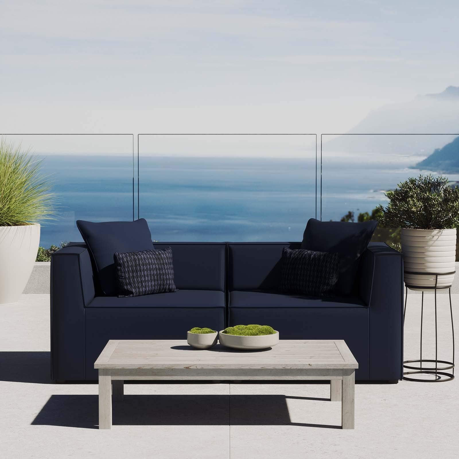 Modway Eei-4377-Nav Saybrook Outdoor Patio Upholstered 2-Piece Sectional Sofa Loveseat, Navy