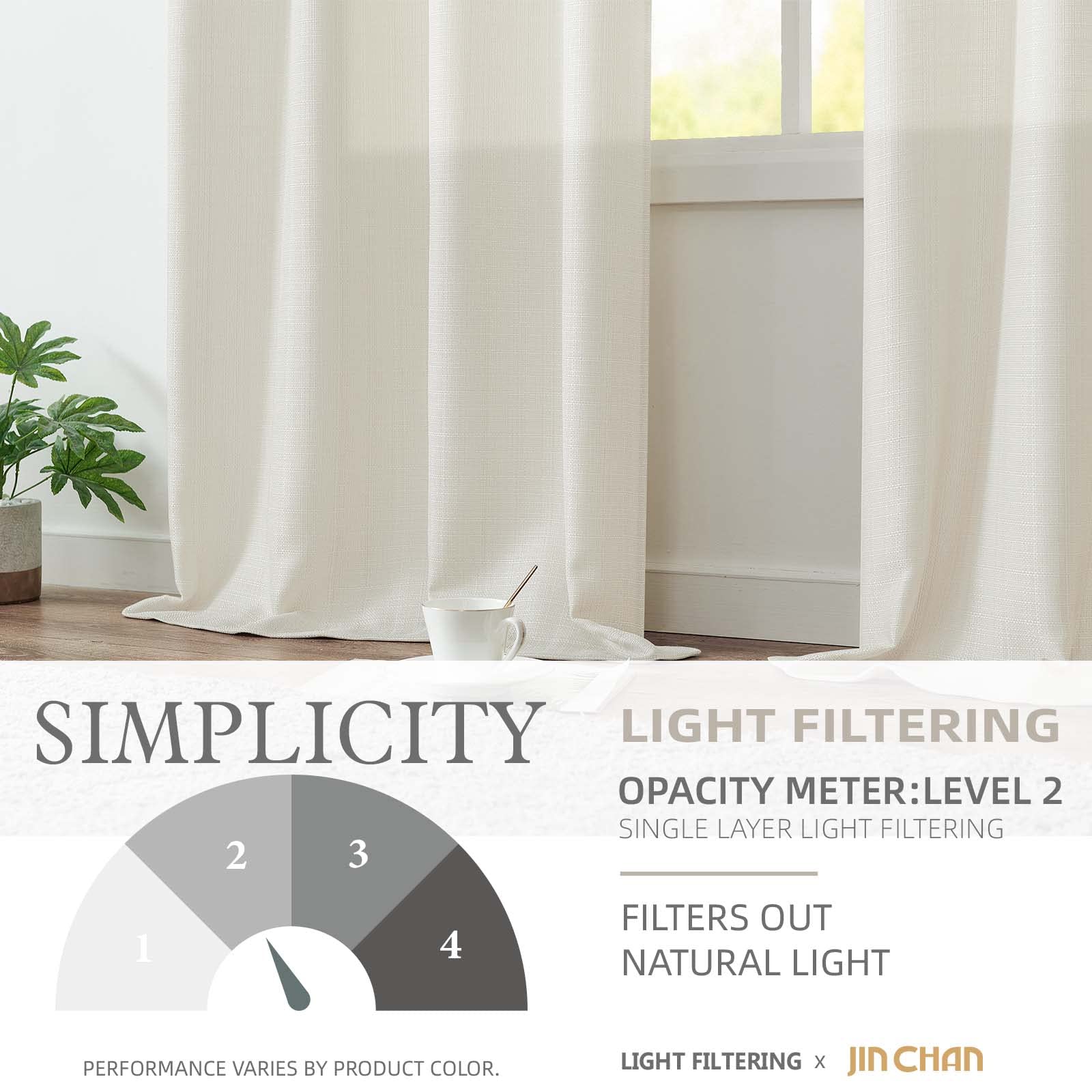 Jinchan Linen Textured Curtains 96 Inch Long Farmhouse Curtains For Living Room Bedroom Casual Weave Back Tab Drapes Light Filte