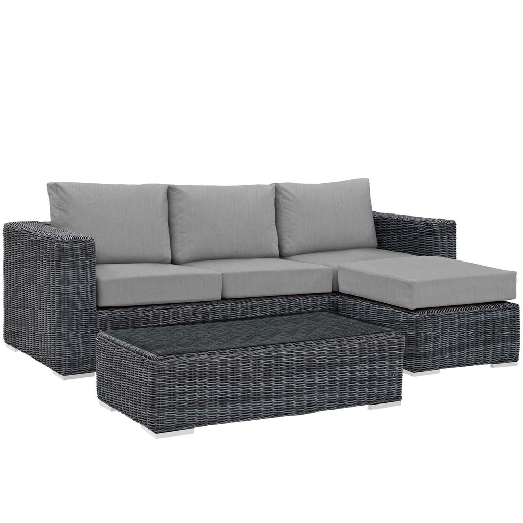 Modway Summon 3 Piece Outdoor Patio Sectional Set With Sunbrella Cushions In Canvas Gray