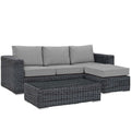 Modway Summon 3 Piece Outdoor Patio Sectional Set With Sunbrella Cushions In Canvas Gray
