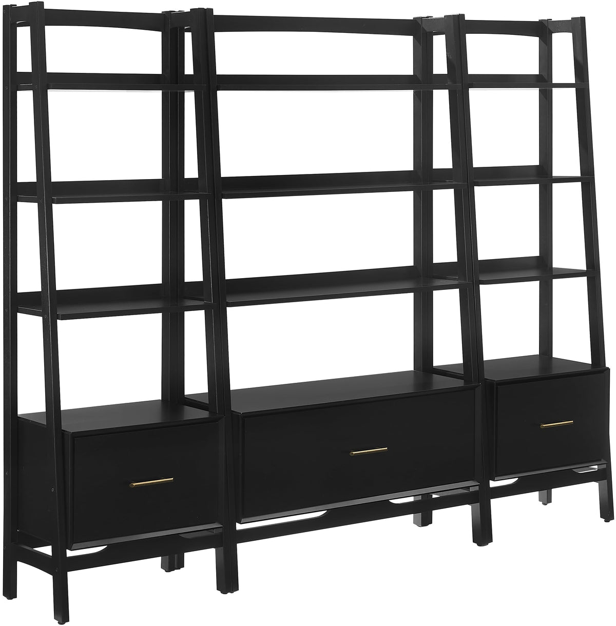 Crosley Furniture Landon 3-Piece Bookshelf Etagere Set, Bookcase with Shelves and File Drawers, Matte Black