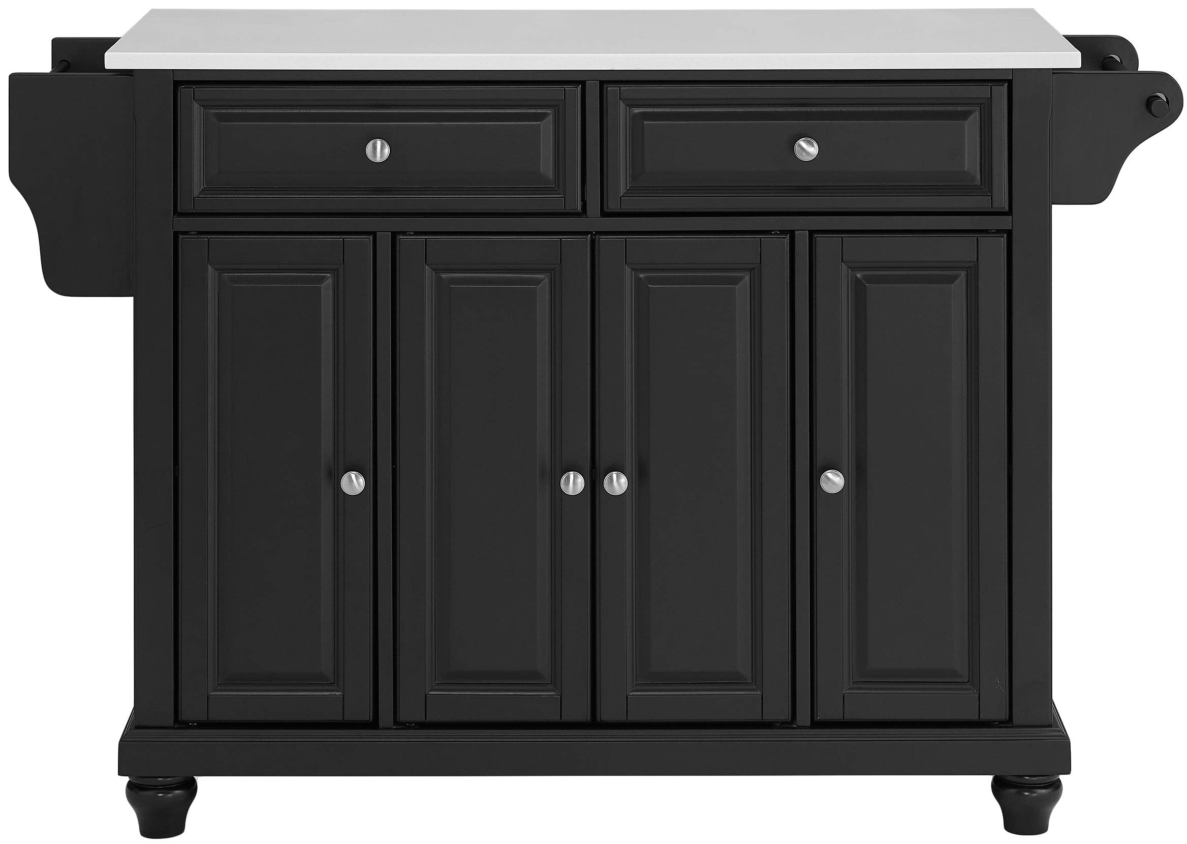 Crosley Furniture Cambridge Stone Top Rolling Kitchen Island Storage Cart, Microwave Stand, Spice Rack, Black