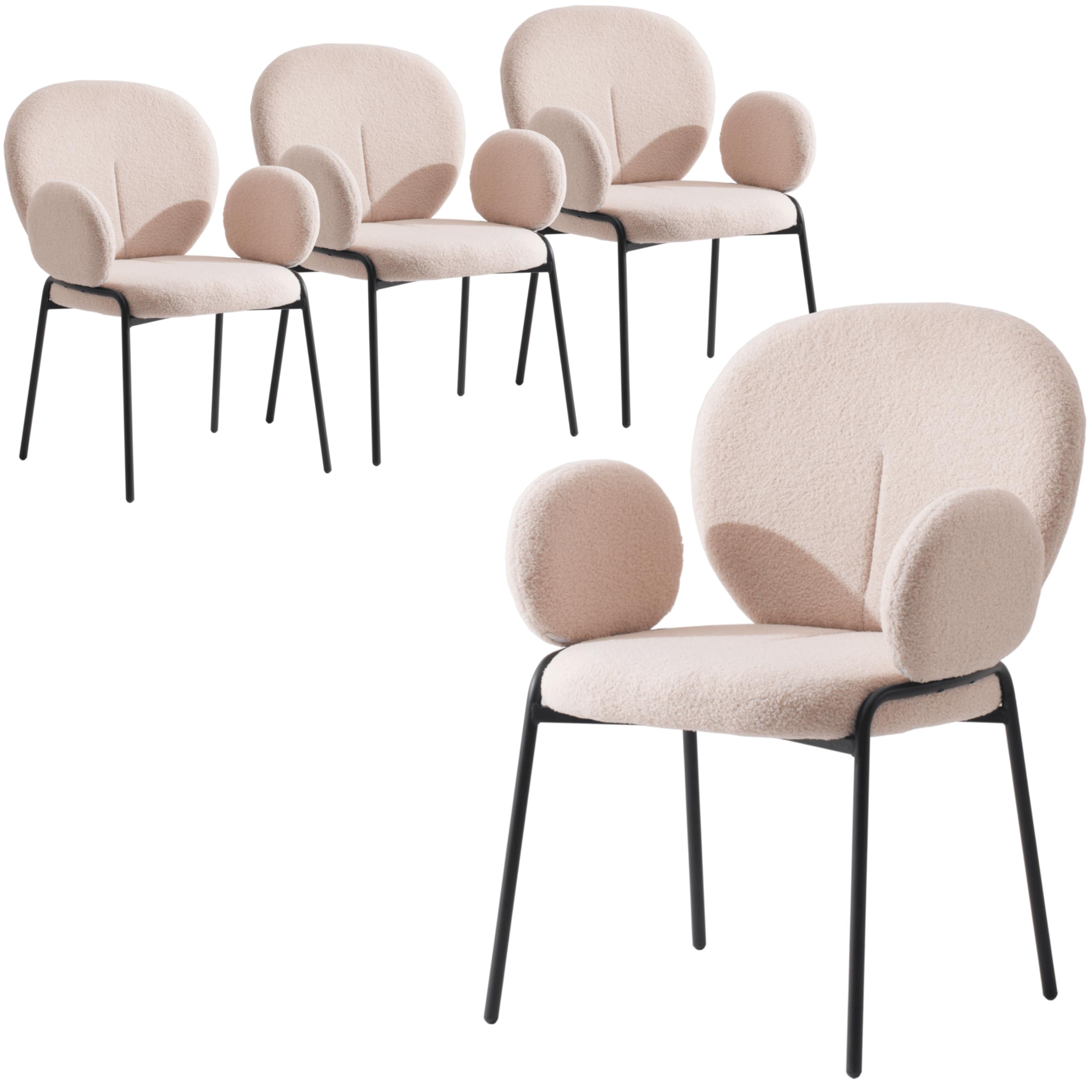 Celestial Series Boucle Dining Arm Chair, Black Frame with Black Fabric Set of 4
