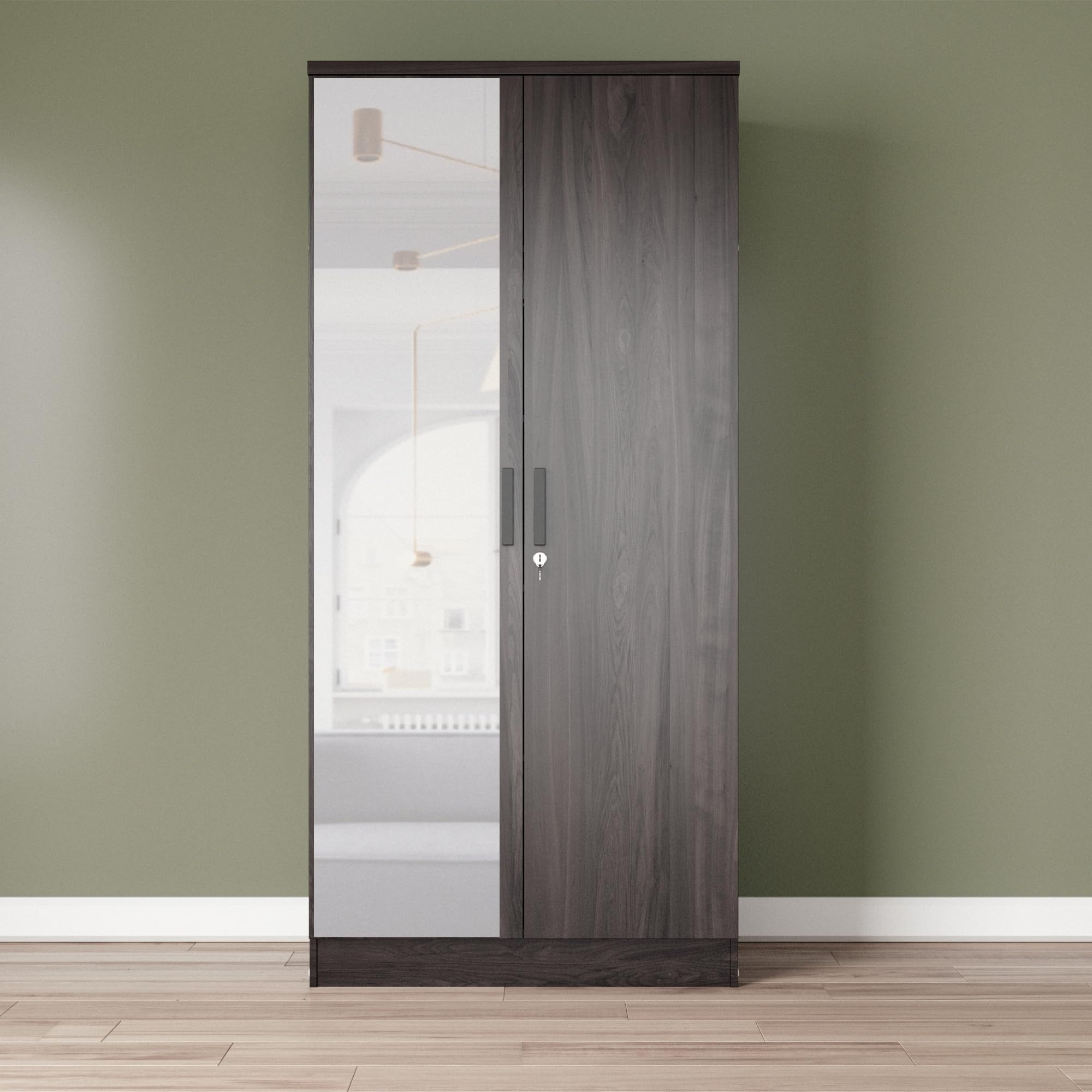 Better Home Products Harmony Two Door Armoire Wardrobe with Mirror in Tobacco