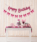 Happy Birthday Banner With Pink Bow Garland, Party Decoration Set, Hot Pink Theme