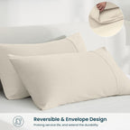 Gokotta Bamboo Rayon Fitted Sheet And Pillow Case, Super Soft Cooling Fitted Sheet With 4 Elastic Corner Straps - 15'' Pocket Fi