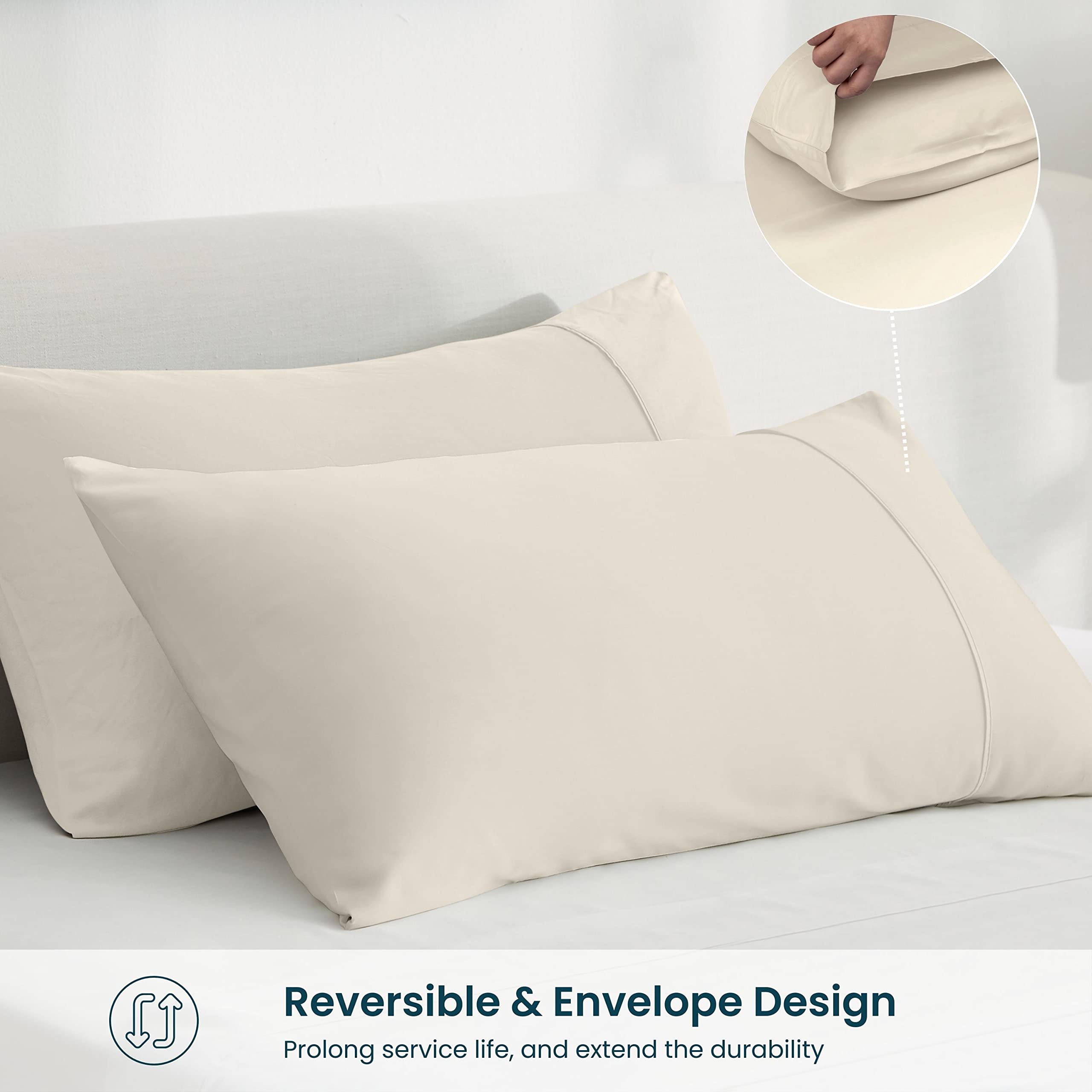 Gokotta Bamboo Rayon Fitted Sheet And Pillow Case, Super Soft Cooling Fitted Sheet With 4 Elastic Corner Straps - 15'' Pocket Fi