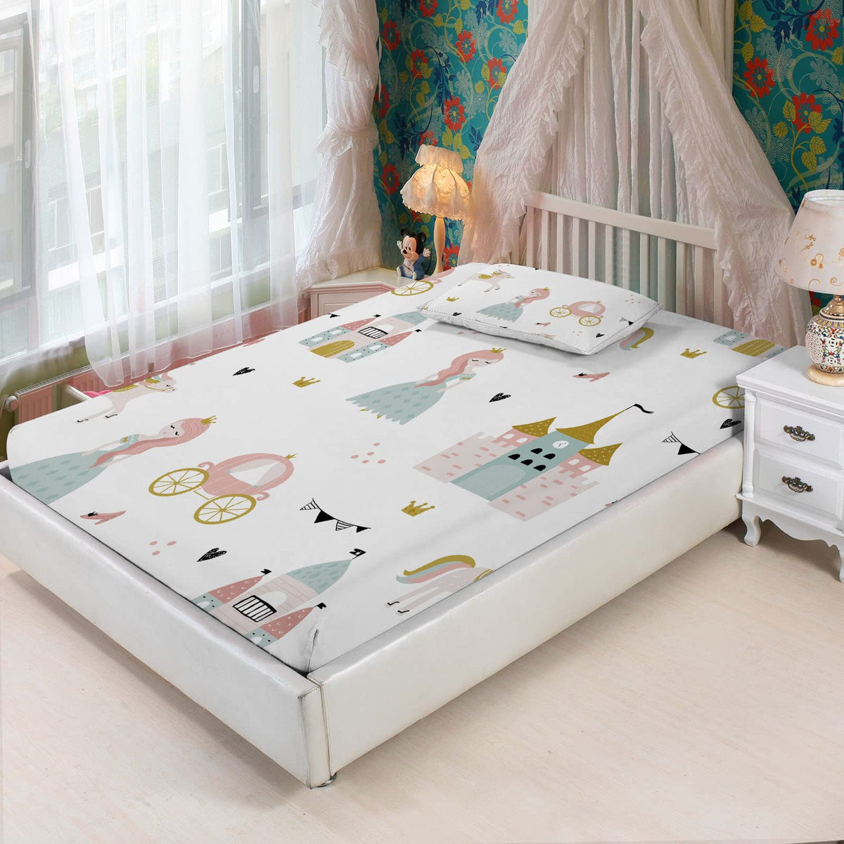 Musolei Princess Fitted Sheet Set Cute Girl Castle Sheet Girl Bed Sheets Girls Teens Kids Bedding Set 1 Deep Pocket Fitted Sheet