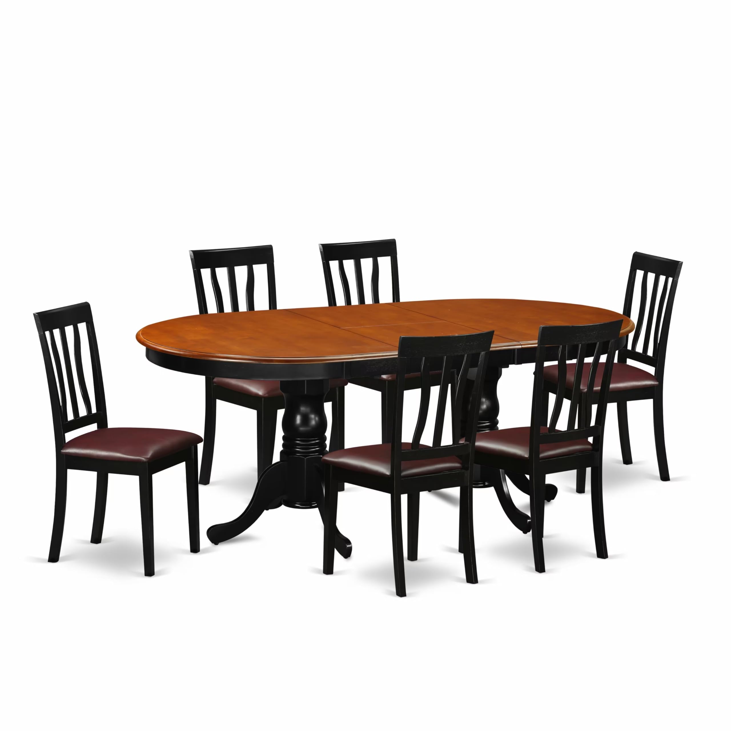 East West Furniture PLAN7-BCH-LC 7 Piece Dining Table Set Consist of an Oval Dining Room Table with Butterfly Leaf and 6 Faux Leather Upholstered Chairs, 42x78 Inch, Black & Cherry