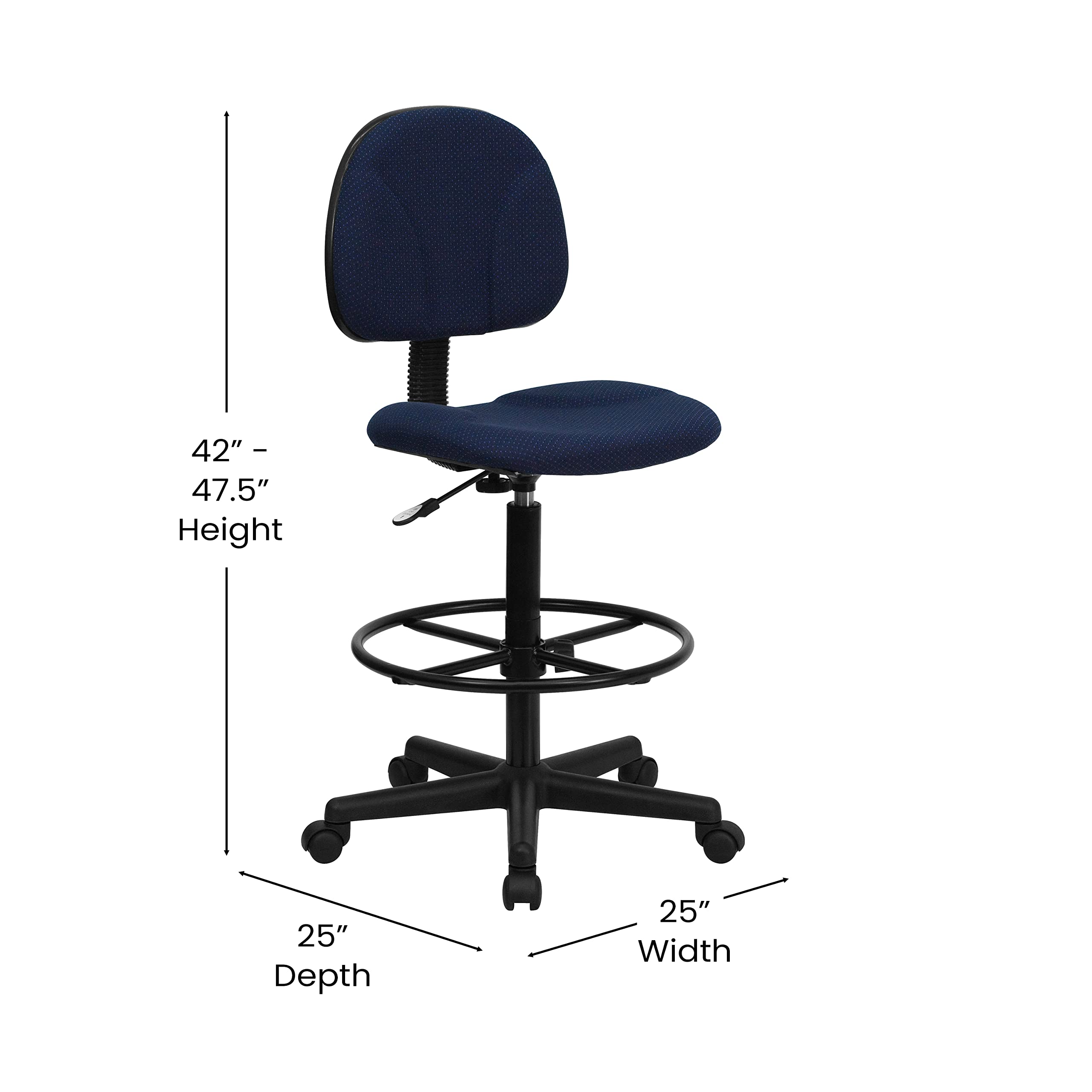 Flash Furniture Bruce Navy Blue Patterned Fabric Drafting Chair (Cylinders: 22.5''-27''H or 26''-30.5''H)