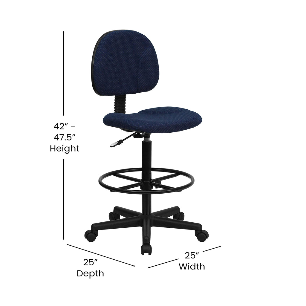 Flash Furniture Bruce Navy Blue Patterned Fabric Drafting Chair (Cylinders: 22.5''-27''H or 26''-30.5''H)